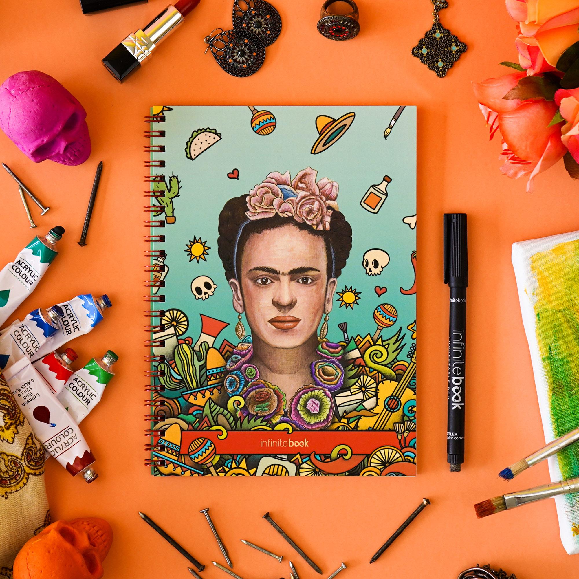 Реупотреблива тетратка со маркер Infinitebook A5 Frida Kahlo