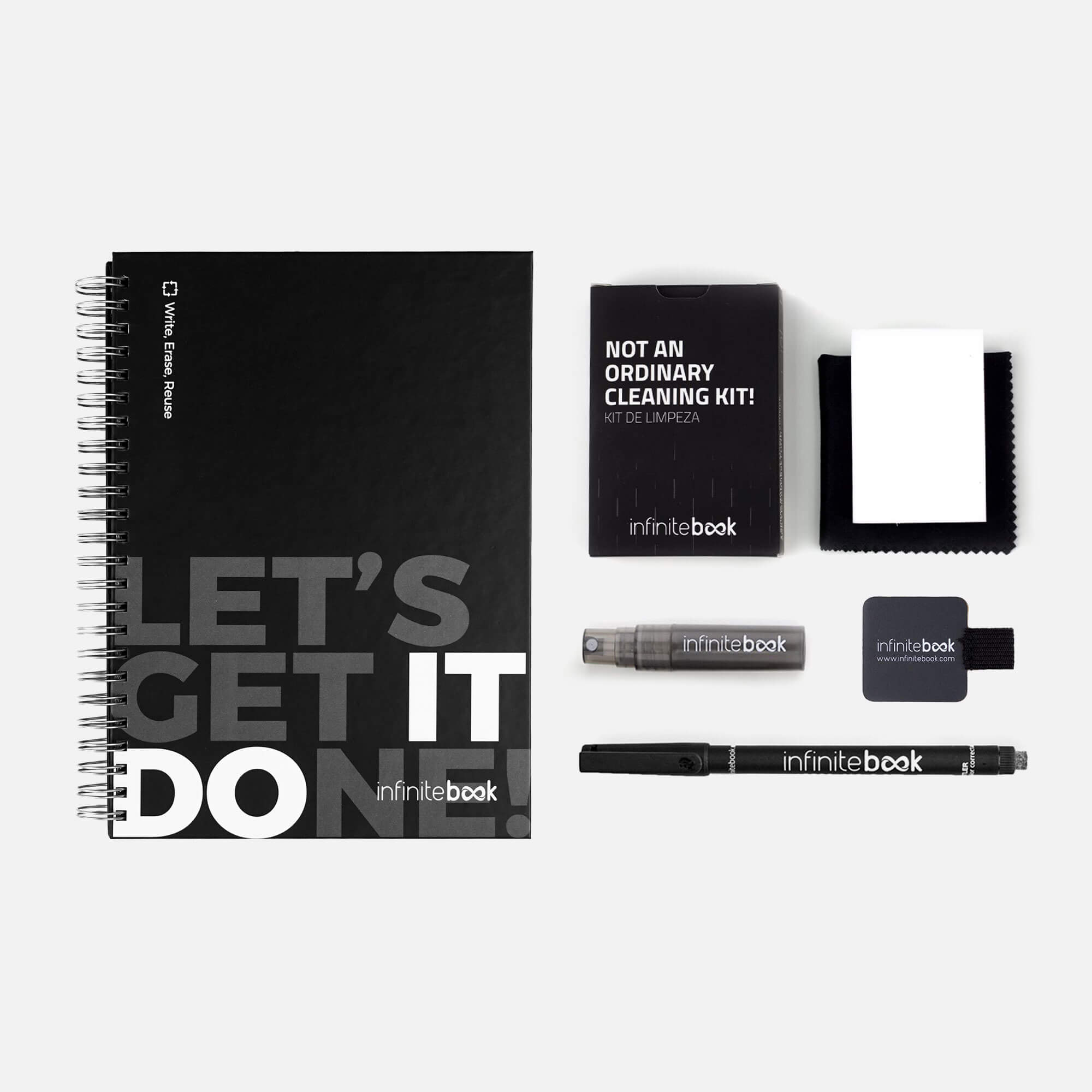 Сет Реупотреблив нотес Starter Kit Infinitebook A5 Makers Hard Cover ( маркер,прскалка,крпче,сунѓер)