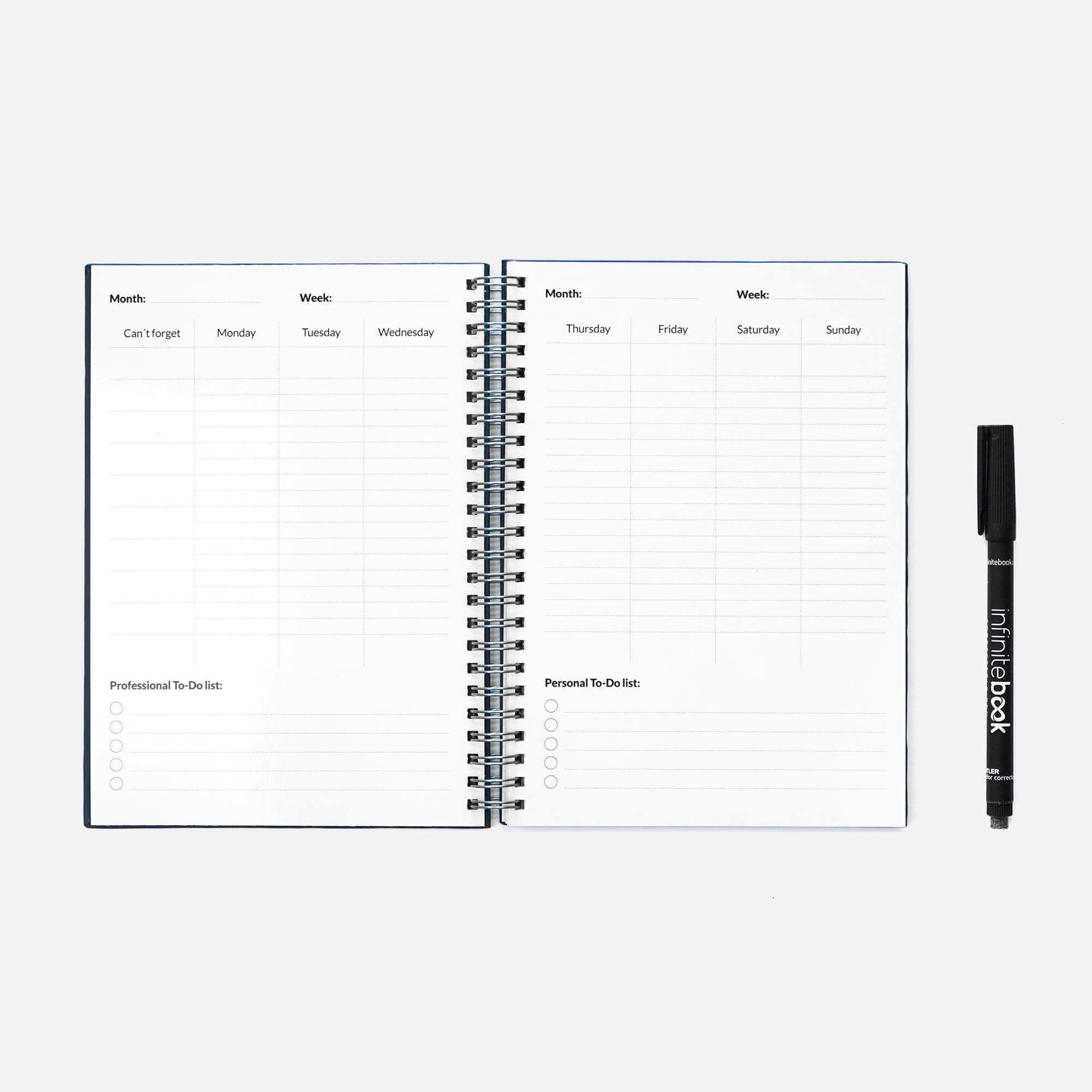 Реупотреблив планер Starter Kit Infinitebook A5 Planner Blue Hard Cover ( маркер,прскалка,крпче,сунѓер)