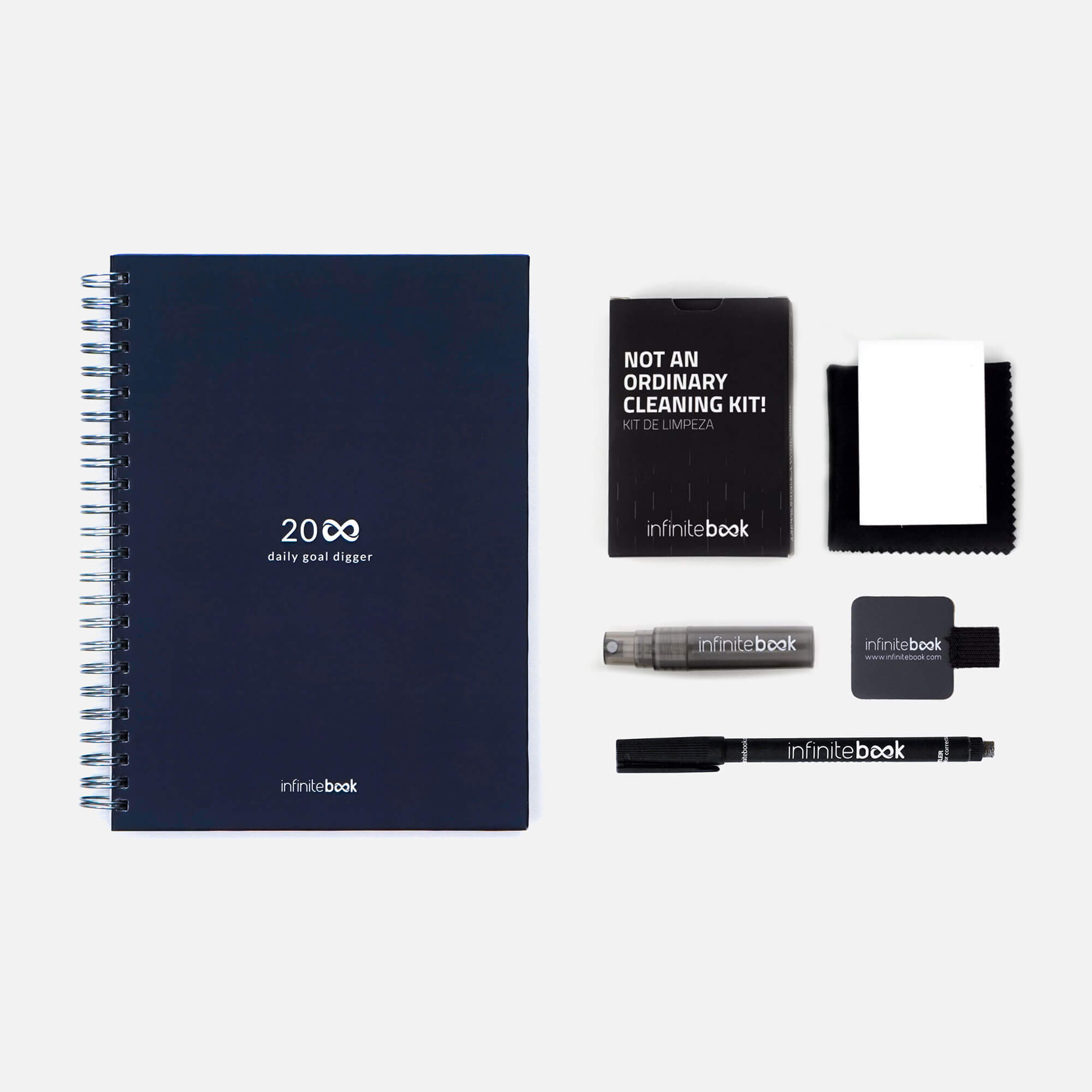 Реупотреблив планер Starter Kit Infinitebook A5 Planner Blue Hard Cover ( маркер,прскалка,крпче,сунѓер)