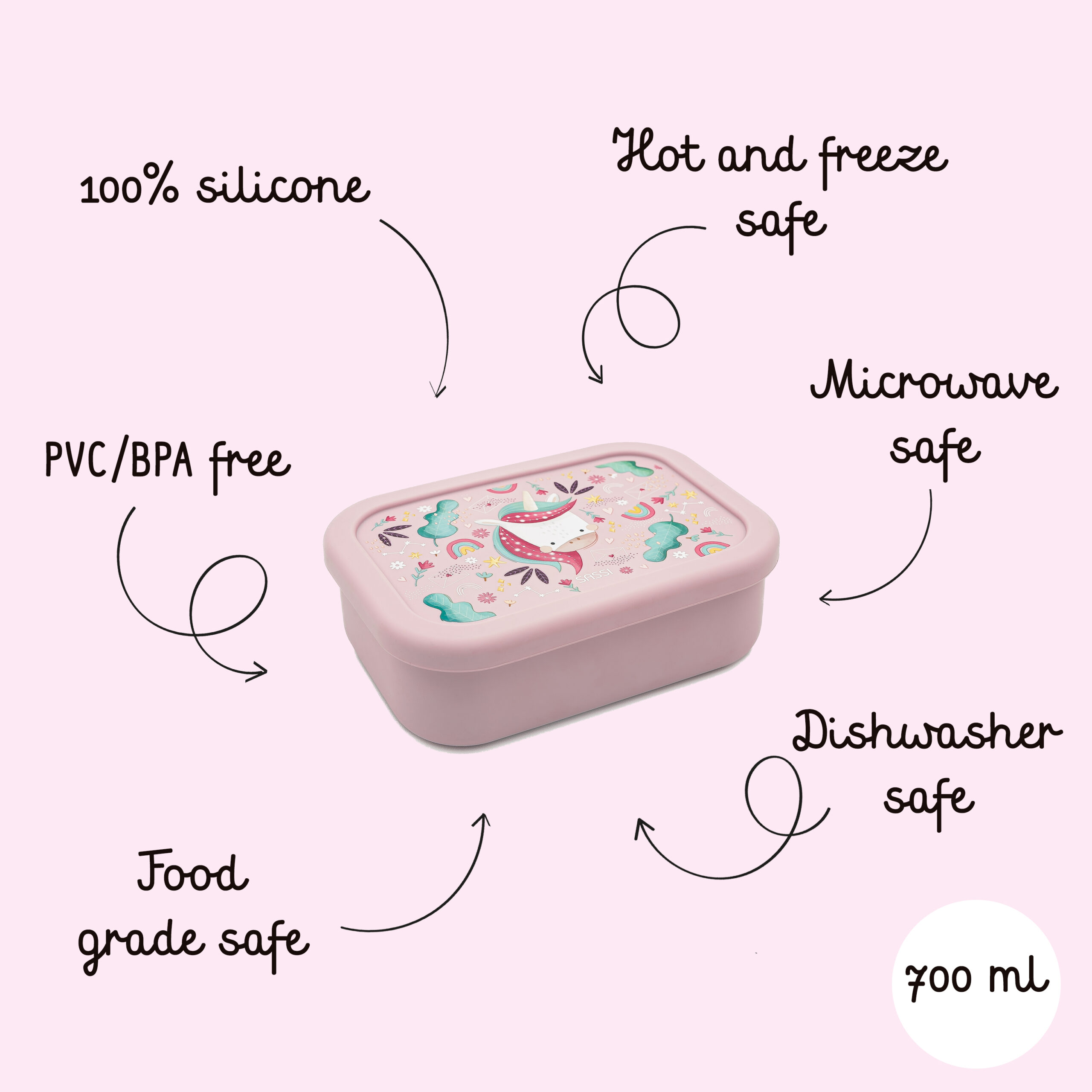 SASSI Силиконска кутија за храна за деца – Unicorn