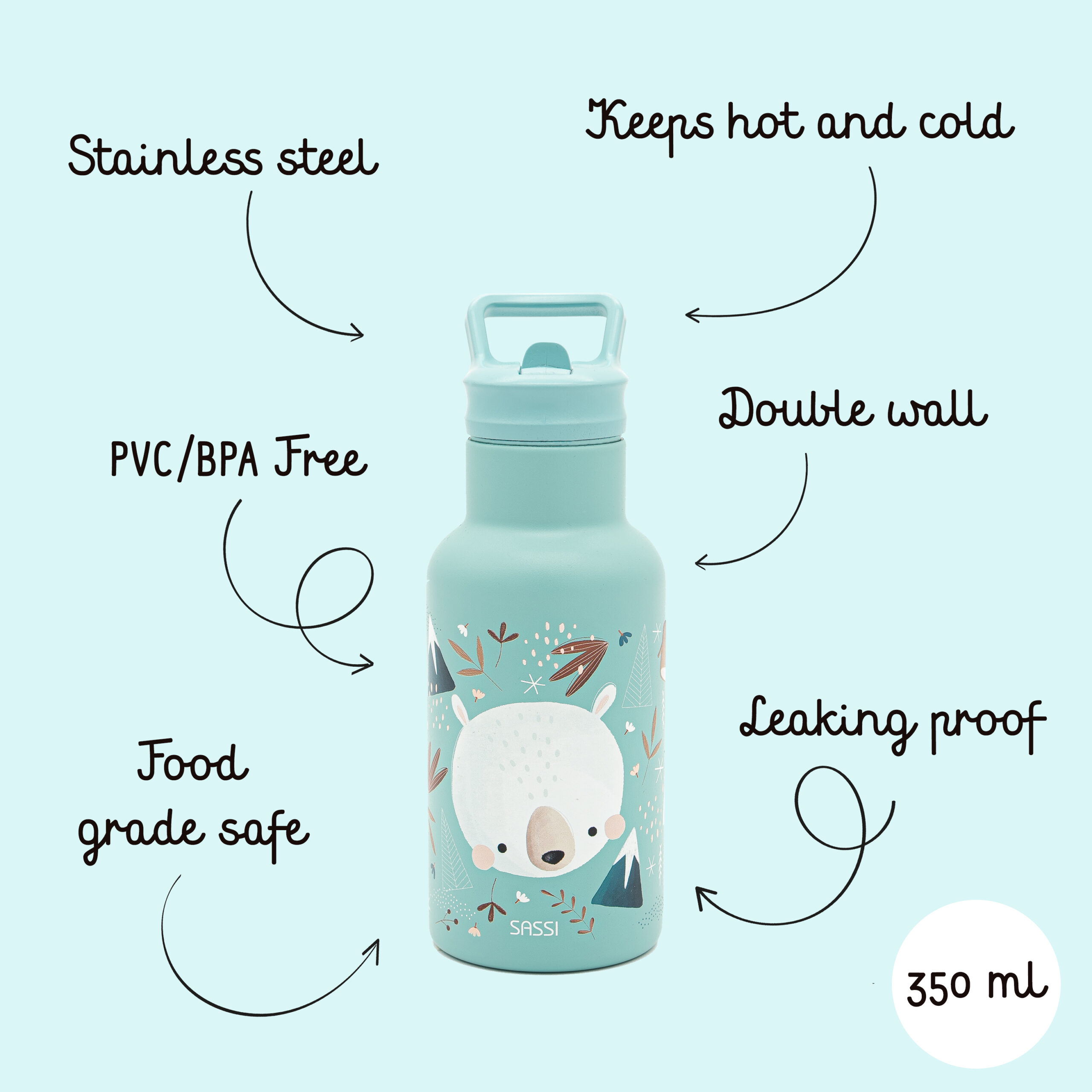 SASSI Термос шише за деца 350ml (нерѓосувачки челик/двоен ѕид) –Bear