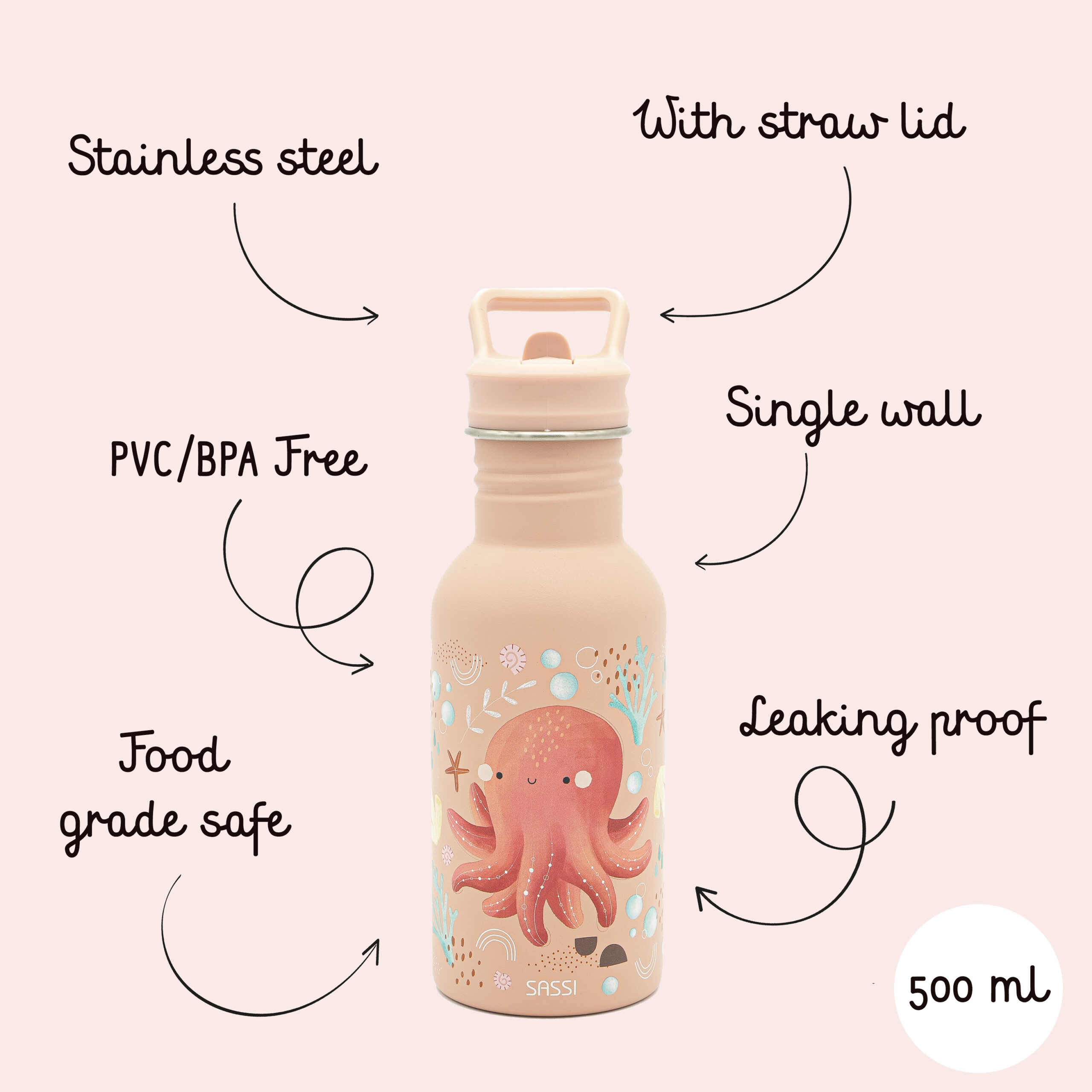 SASSI Термос шише за деца 500 ml (нерѓосувачки челик) – Octopus