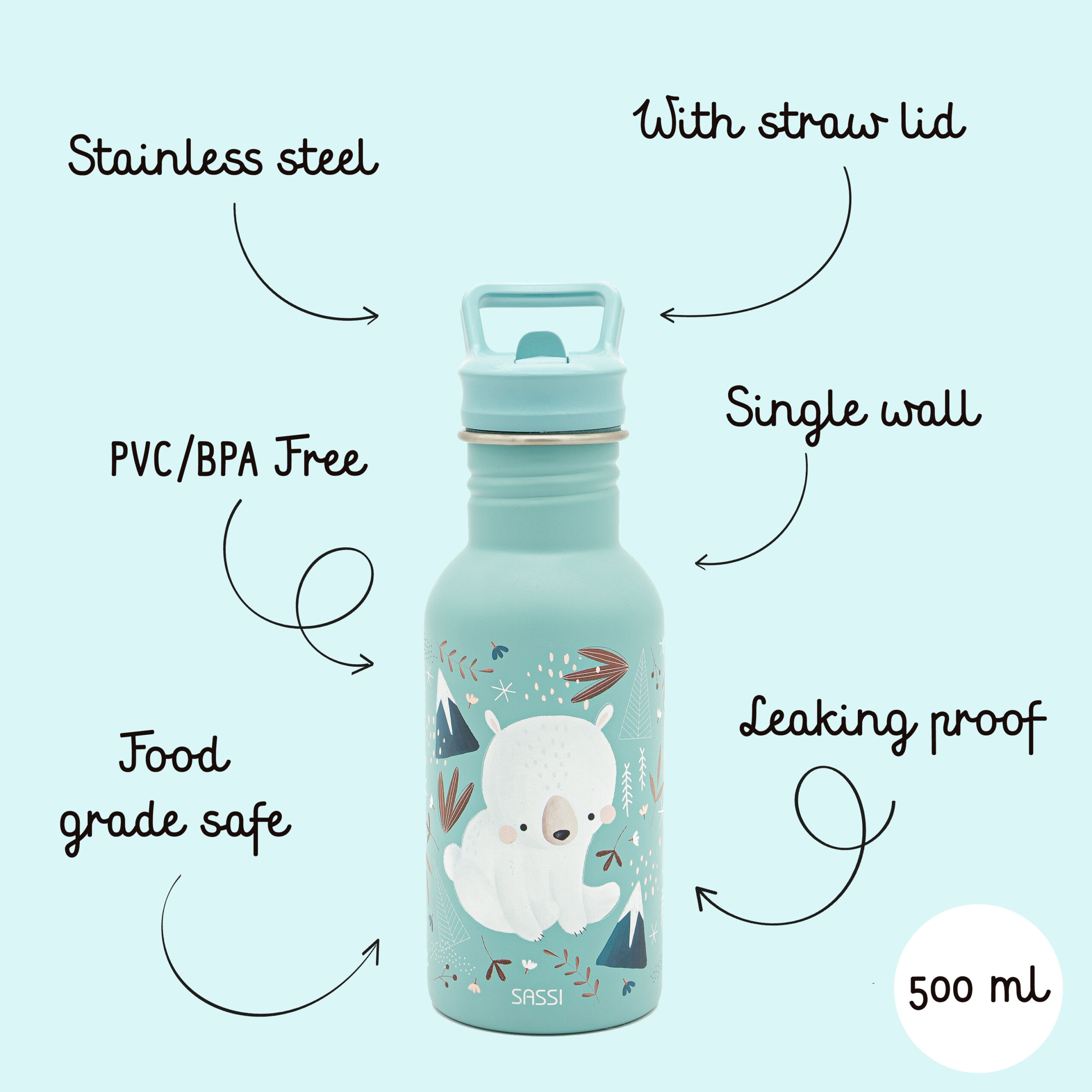SASSI Термос шише за деца 500 ml (нерѓосувачки челик) – Bear
